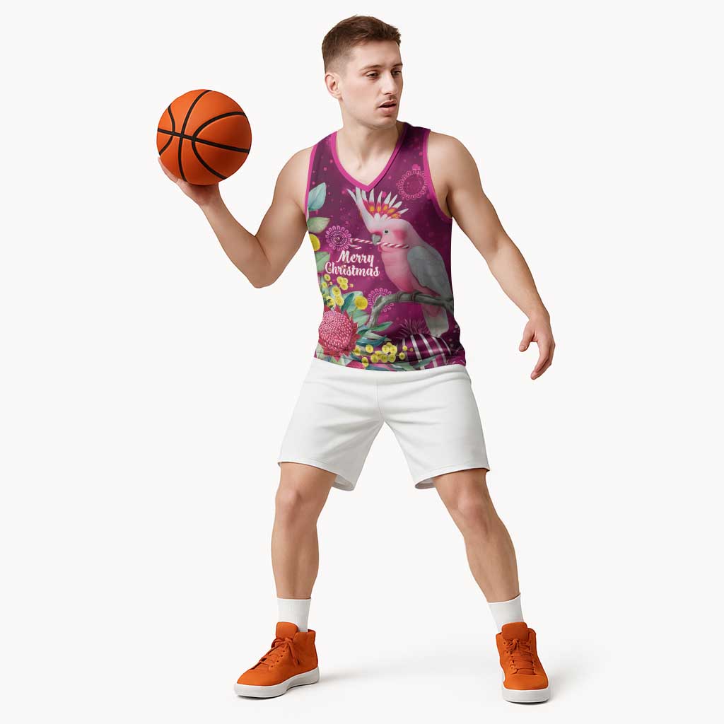 Australia Pink Cockatoo Christmas Basketball Jersey Aussie Native Flowers Merry Xmas - Pink - Aussie Hoodie