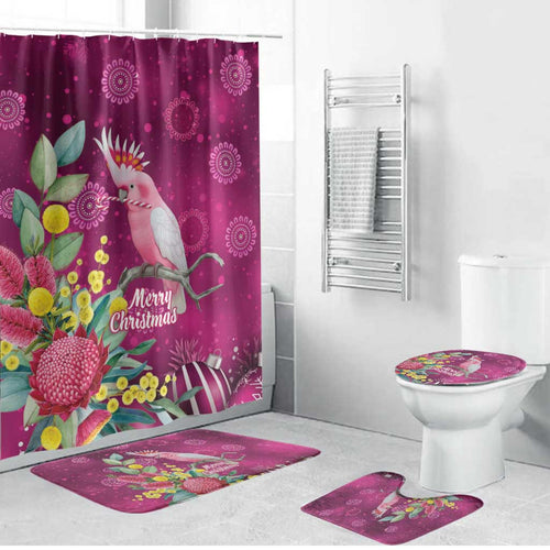 Australia Pink Cockatoo Christmas Bathroom Set Aussie Native Flowers Merry Xmas - Pink - Aussie Hoodie