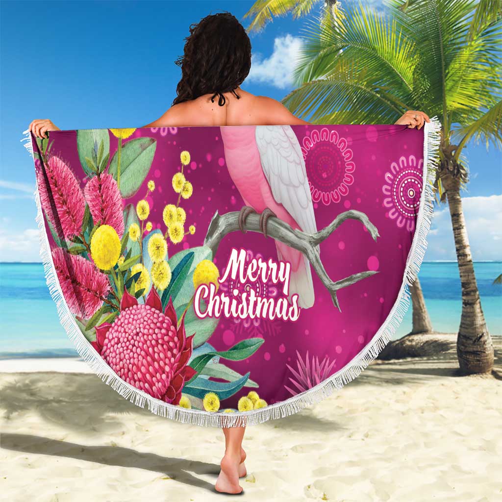 Australia Pink Cockatoo Christmas Beach Blanket Aussie Native Flowers Merry Xmas - Pink - Aussie Hoodie