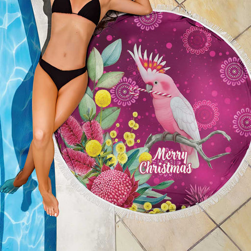 Australia Pink Cockatoo Christmas Beach Blanket Aussie Native Flowers Merry Xmas - Pink - Aussie Hoodie