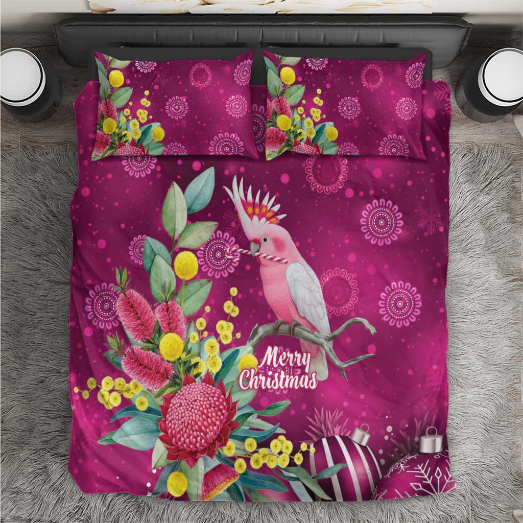Australia Pink Cockatoo Christmas Bedding Set Aussie Native Flowers Merry Xmas - Pink - Aussie Hoodie