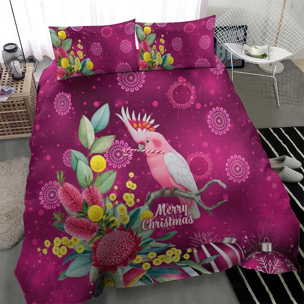 Australia Pink Cockatoo Christmas Bedding Set Aussie Native Flowers Merry Xmas - Pink - Aussie Hoodie