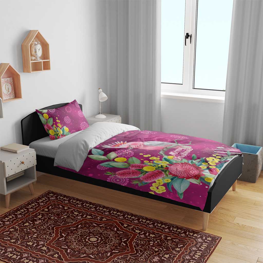 Australia Pink Cockatoo Christmas Bedding Set Aussie Native Flowers Merry Xmas - Pink - Aussie Hoodie