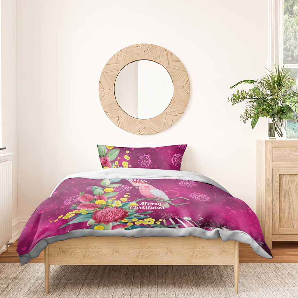 Australia Pink Cockatoo Christmas Bedding Set Aussie Native Flowers Merry Xmas - Pink - Aussie Hoodie