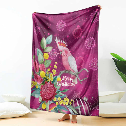 Australia Pink Cockatoo Christmas Blanket Aussie Native Flowers Merry Xmas - Pink - Aussie Hoodie
