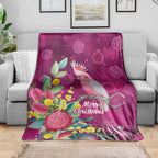 Australia Pink Cockatoo Christmas Blanket Aussie Native Flowers Merry Xmas - Pink - Aussie Hoodie