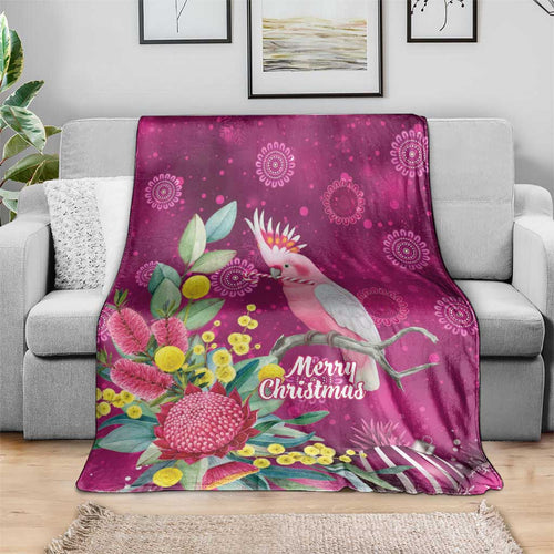 Australia Pink Cockatoo Christmas Blanket Aussie Native Flowers Merry Xmas - Pink - Aussie Hoodie