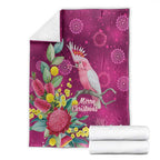 Australia Pink Cockatoo Christmas Blanket Aussie Native Flowers Merry Xmas - Pink - Aussie Hoodie