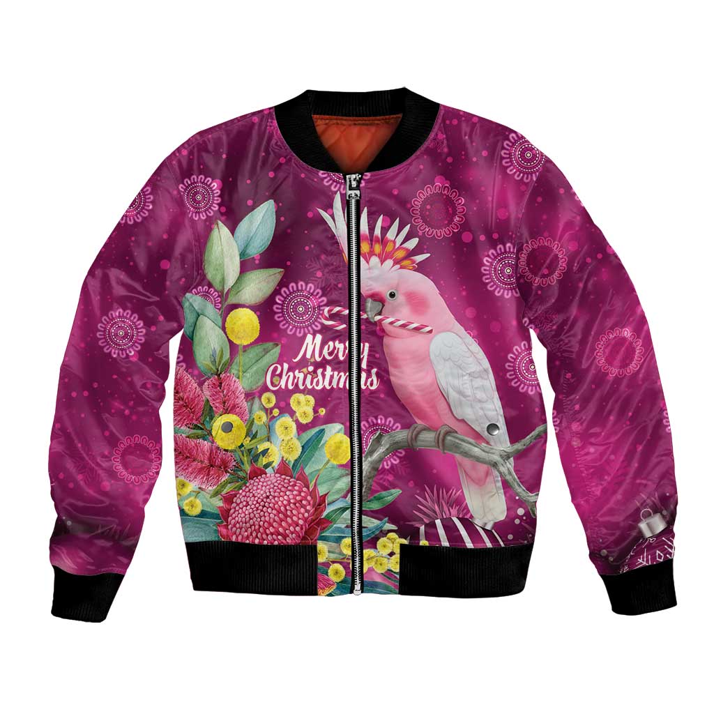 Australia Pink Cockatoo Christmas Bomber Jacket Aussie Native Flowers Merry Xmas - Pink - Aussie Hoodie