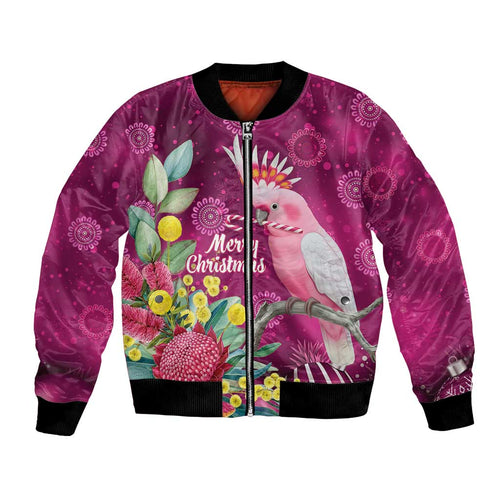 Australia Pink Cockatoo Christmas Bomber Jacket Aussie Native Flowers Merry Xmas - Pink - Aussie Hoodie