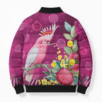 Australia Pink Cockatoo Christmas Bomber Puffer Jacket Aussie Native Flowers Merry Xmas - Pink - Aussie Hoodie