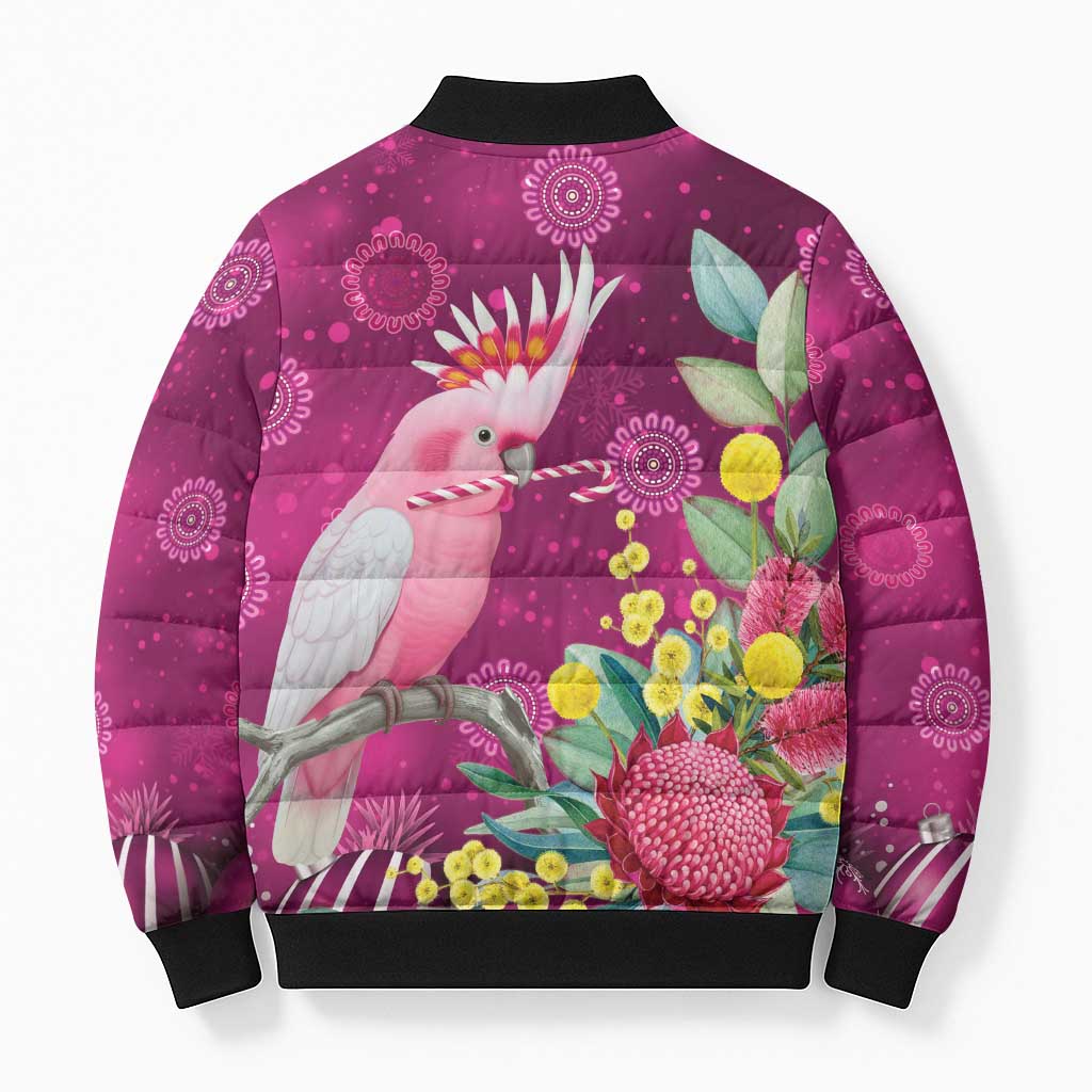 Australia Pink Cockatoo Christmas Bomber Puffer Jacket Aussie Native Flowers Merry Xmas - Pink - Aussie Hoodie