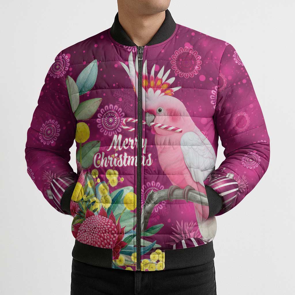 Australia Pink Cockatoo Christmas Bomber Puffer Jacket Aussie Native Flowers Merry Xmas - Pink - Aussie Hoodie