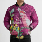 Australia Pink Cockatoo Christmas Bomber Puffer Jacket Aussie Native Flowers Merry Xmas - Pink - Aussie Hoodie
