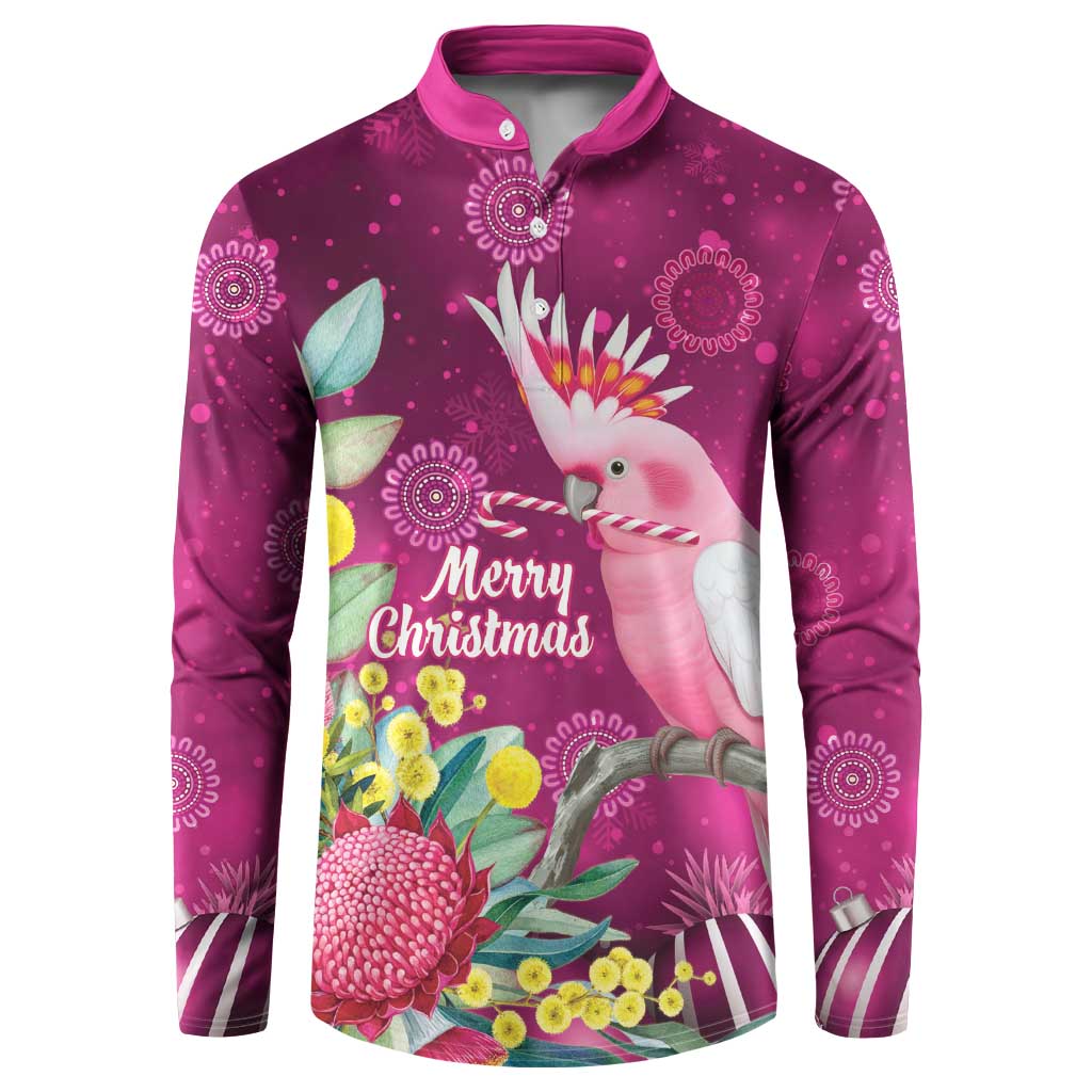 Australia Pink Cockatoo Christmas Button Sweatshirt Aussie Native Flowers Merry Xmas - Pink - Aussie Hoodie