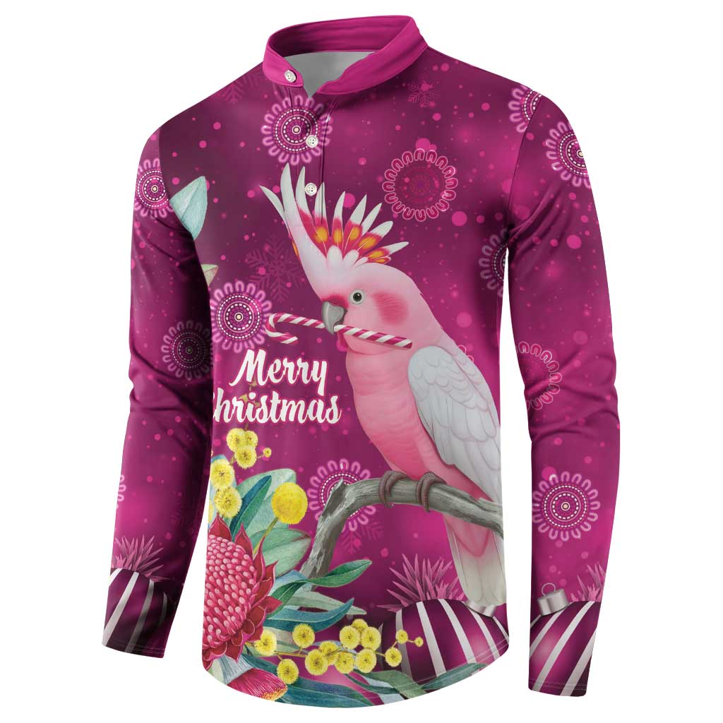 Australia Pink Cockatoo Christmas Button Sweatshirt Aussie Native Flowers Merry Xmas - Pink - Aussie Hoodie