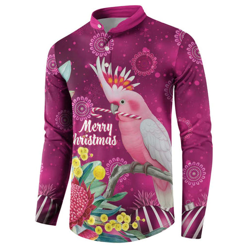 Australia Pink Cockatoo Christmas Button Sweatshirt Aussie Native Flowers Merry Xmas - Pink - Aussie Hoodie