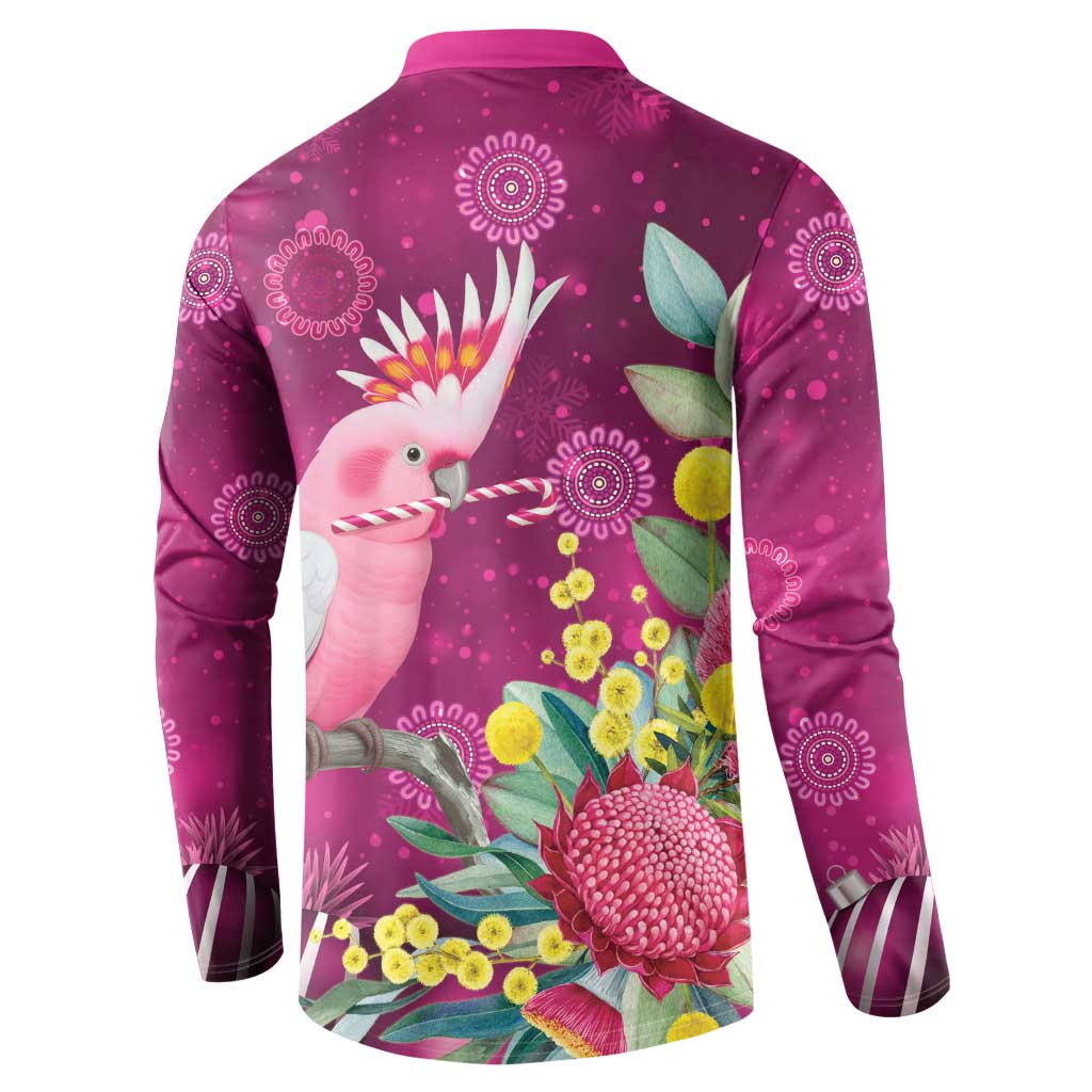 Australia Pink Cockatoo Christmas Button Sweatshirt Aussie Native Flowers Merry Xmas - Pink - Aussie Hoodie