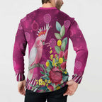 Australia Pink Cockatoo Christmas Button Sweatshirt Aussie Native Flowers Merry Xmas - Pink - Aussie Hoodie