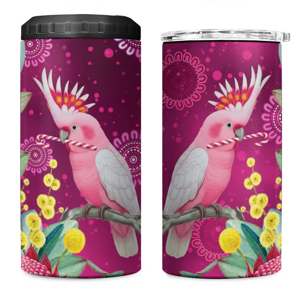 Australia Pink Cockatoo Christmas 4 in 1 Can Cooler Tumbler Aussie Native Flowers Merry Xmas - Pink - Aussie Hoodie