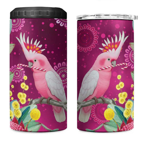 Australia Pink Cockatoo Christmas 4 in 1 Can Cooler Tumbler Aussie Native Flowers Merry Xmas - Pink - Aussie Hoodie