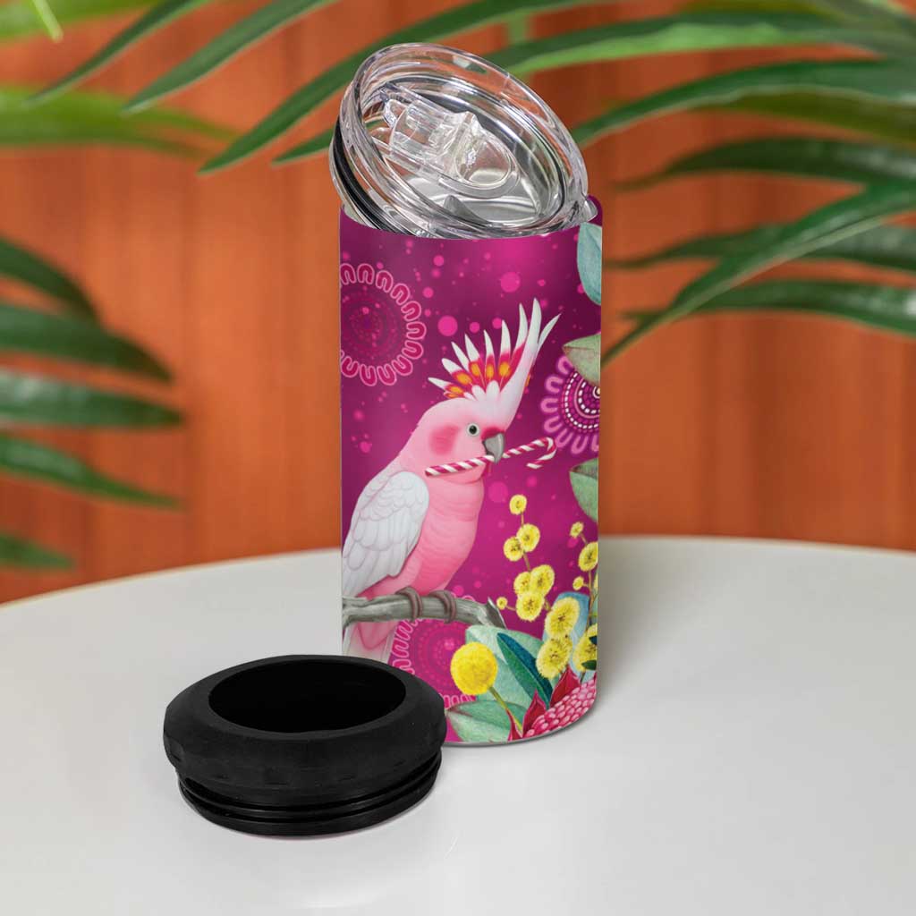 Australia Pink Cockatoo Christmas 4 in 1 Can Cooler Tumbler Aussie Native Flowers Merry Xmas - Pink - Aussie Hoodie
