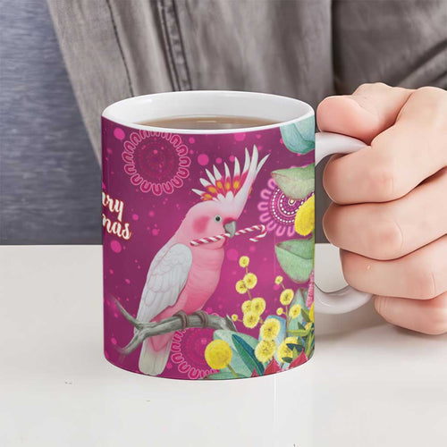 Australia Pink Cockatoo Christmas Ceramic Mug Aussie Native Flowers Merry Xmas - Pink - Aussie Hoodie