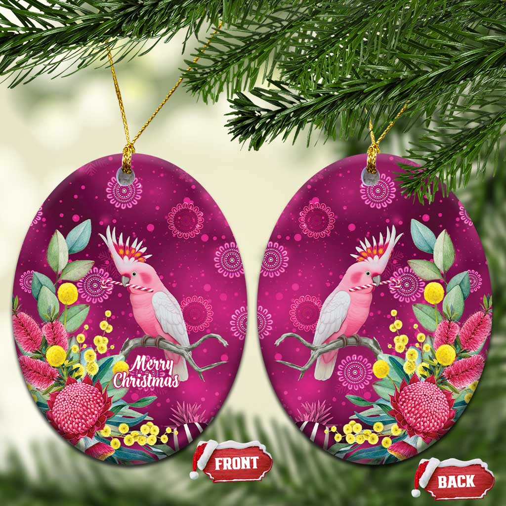 Australia Pink Cockatoo Christmas Ceramic Ornament Aussie Native Flowers Merry Xmas - Pink - Aussie Hoodie