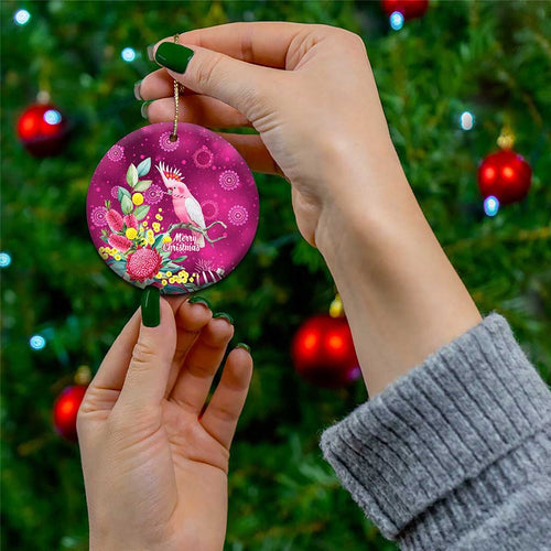 Australia Pink Cockatoo Christmas Ceramic Ornament Aussie Native Flowers Merry Xmas - Pink - Aussie Hoodie
