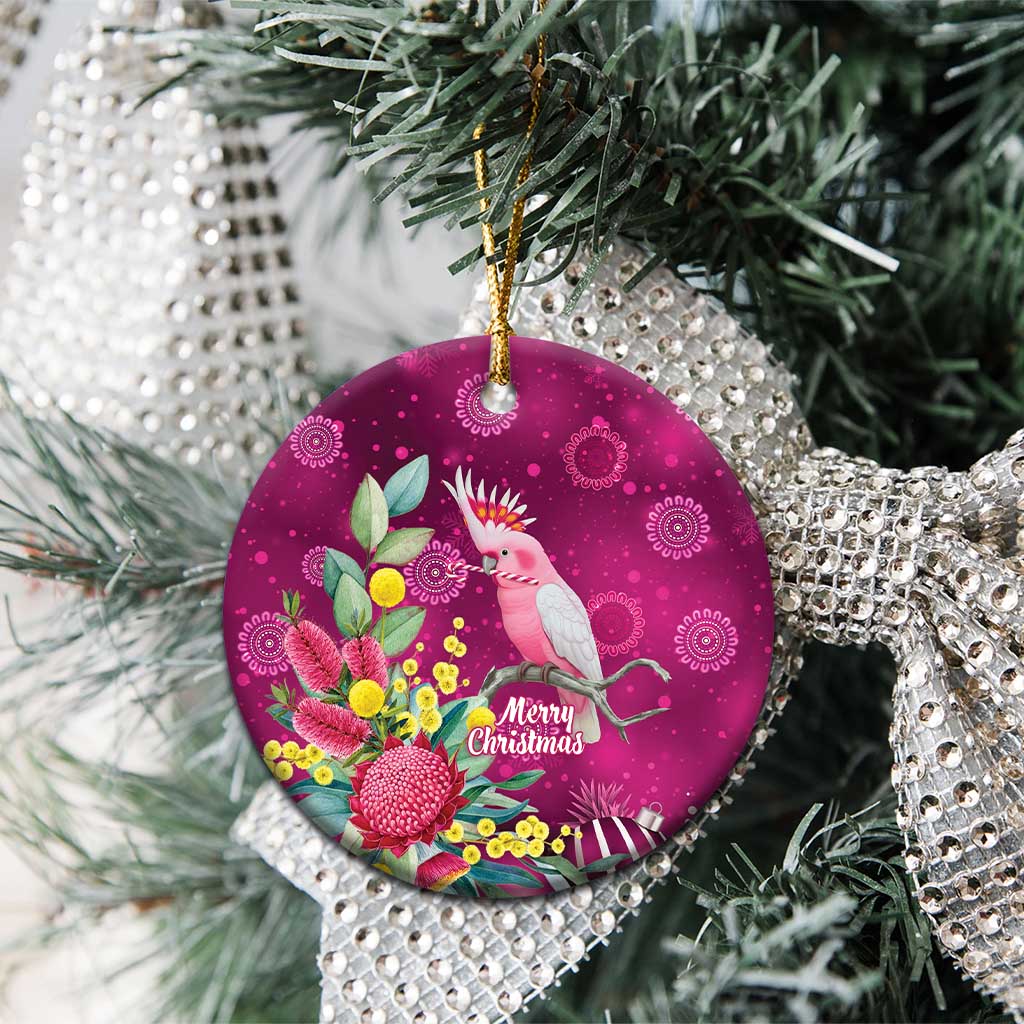 Australia Pink Cockatoo Christmas Ceramic Ornament Aussie Native Flowers Merry Xmas - Pink - Aussie Hoodie