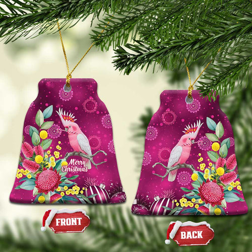 Australia Pink Cockatoo Christmas Ceramic Ornament Aussie Native Flowers Merry Xmas - Pink - Aussie Hoodie