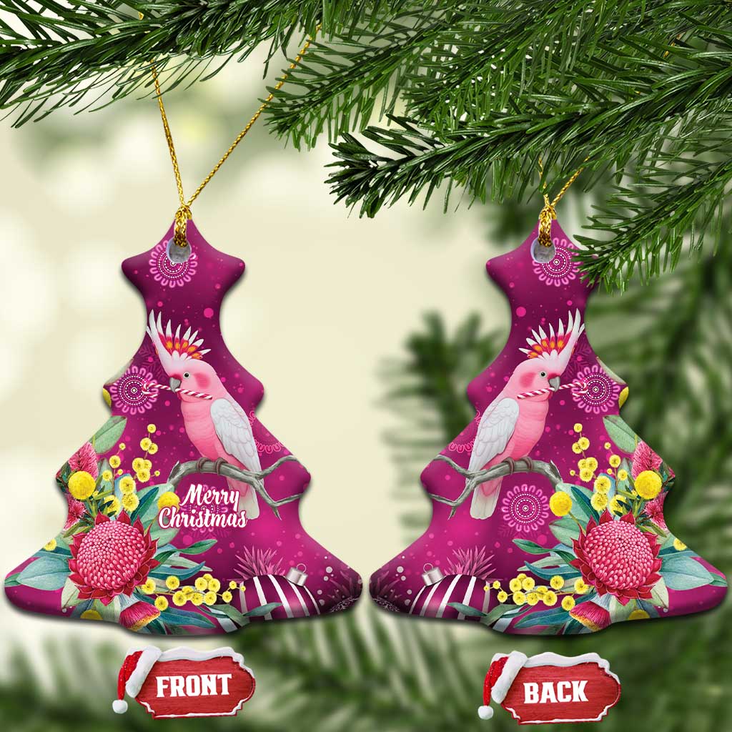 Australia Pink Cockatoo Christmas Ceramic Ornament Aussie Native Flowers Merry Xmas - Pink - Aussie Hoodie