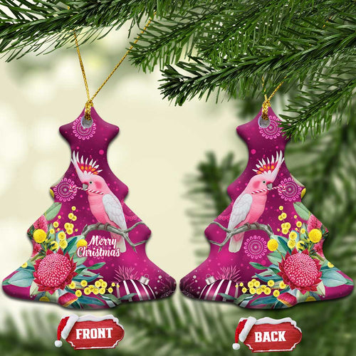 Australia Pink Cockatoo Christmas Ceramic Ornament Aussie Native Flowers Merry Xmas - Pink - Aussie Hoodie