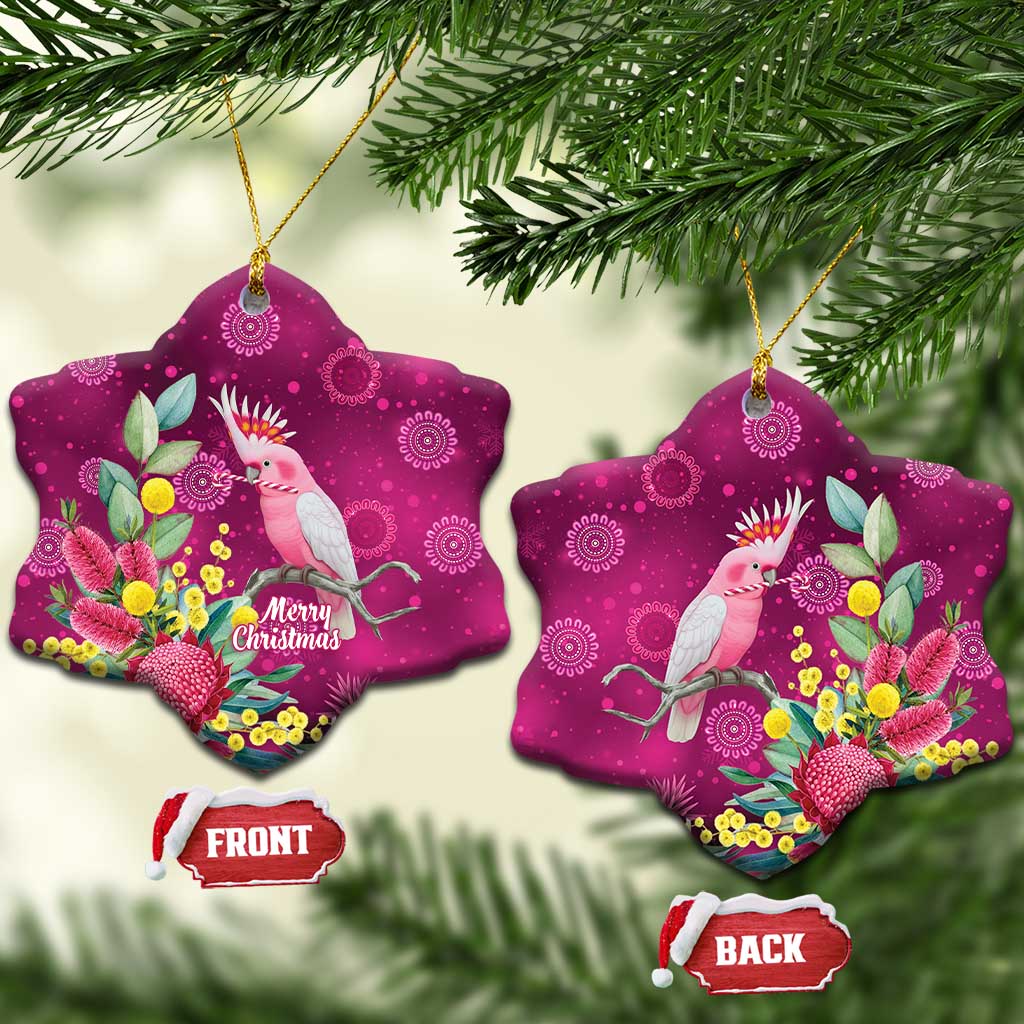 Australia Pink Cockatoo Christmas Ceramic Ornament Aussie Native Flowers Merry Xmas - Pink - Aussie Hoodie