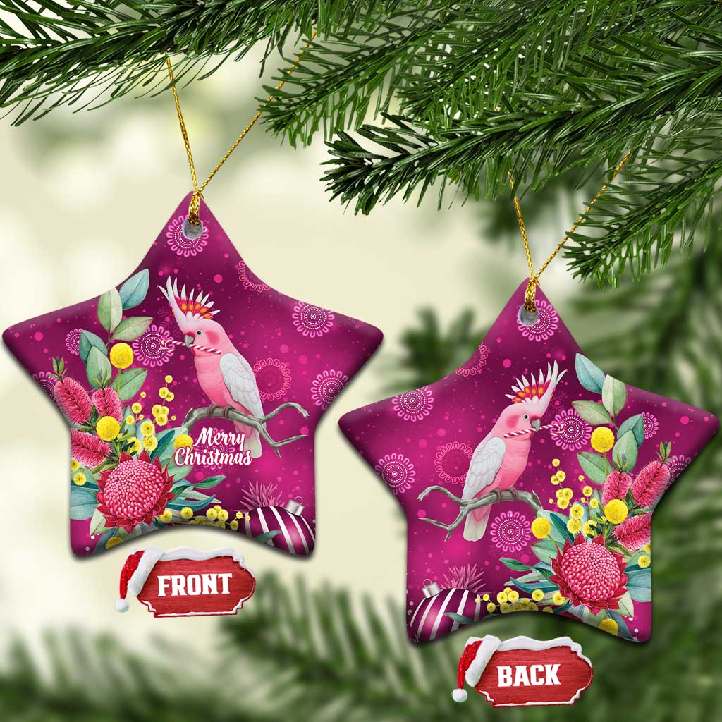 Australia Pink Cockatoo Christmas Ceramic Ornament Aussie Native Flowers Merry Xmas - Pink - Aussie Hoodie