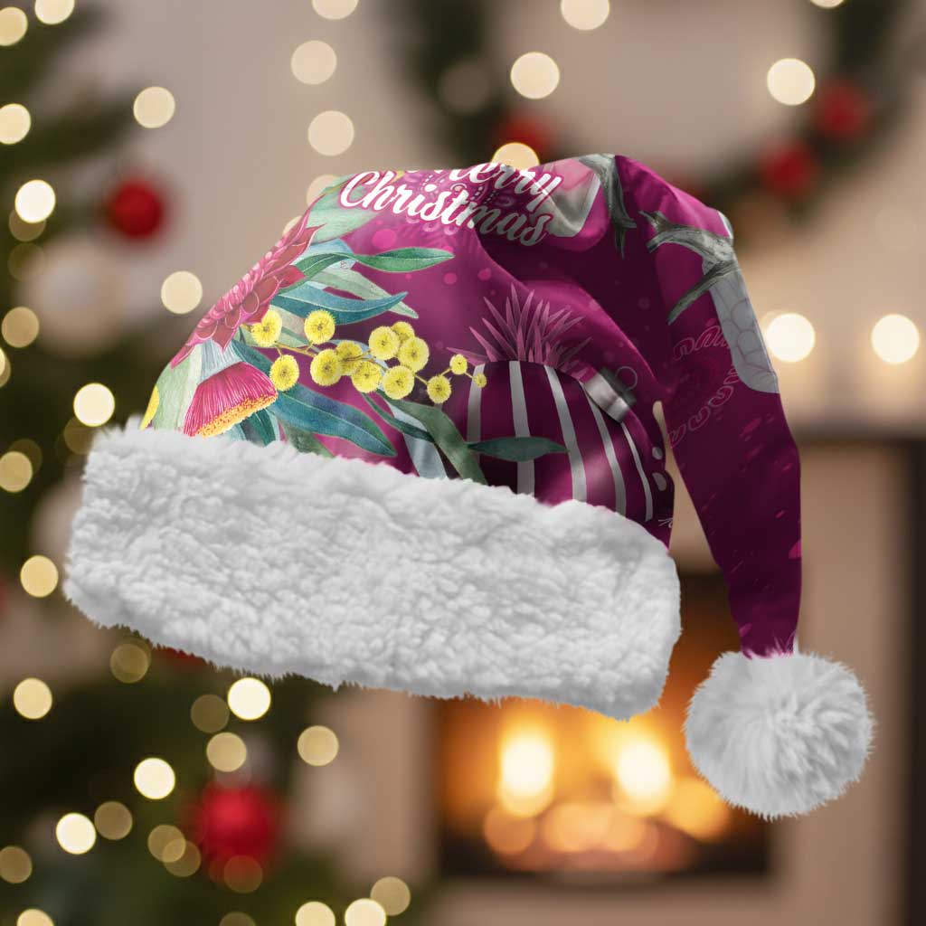 Australia Pink Cockatoo Christmas Santa Hat Aussie Native Flowers Merry Xmas - Pink - Aussie Hoodie