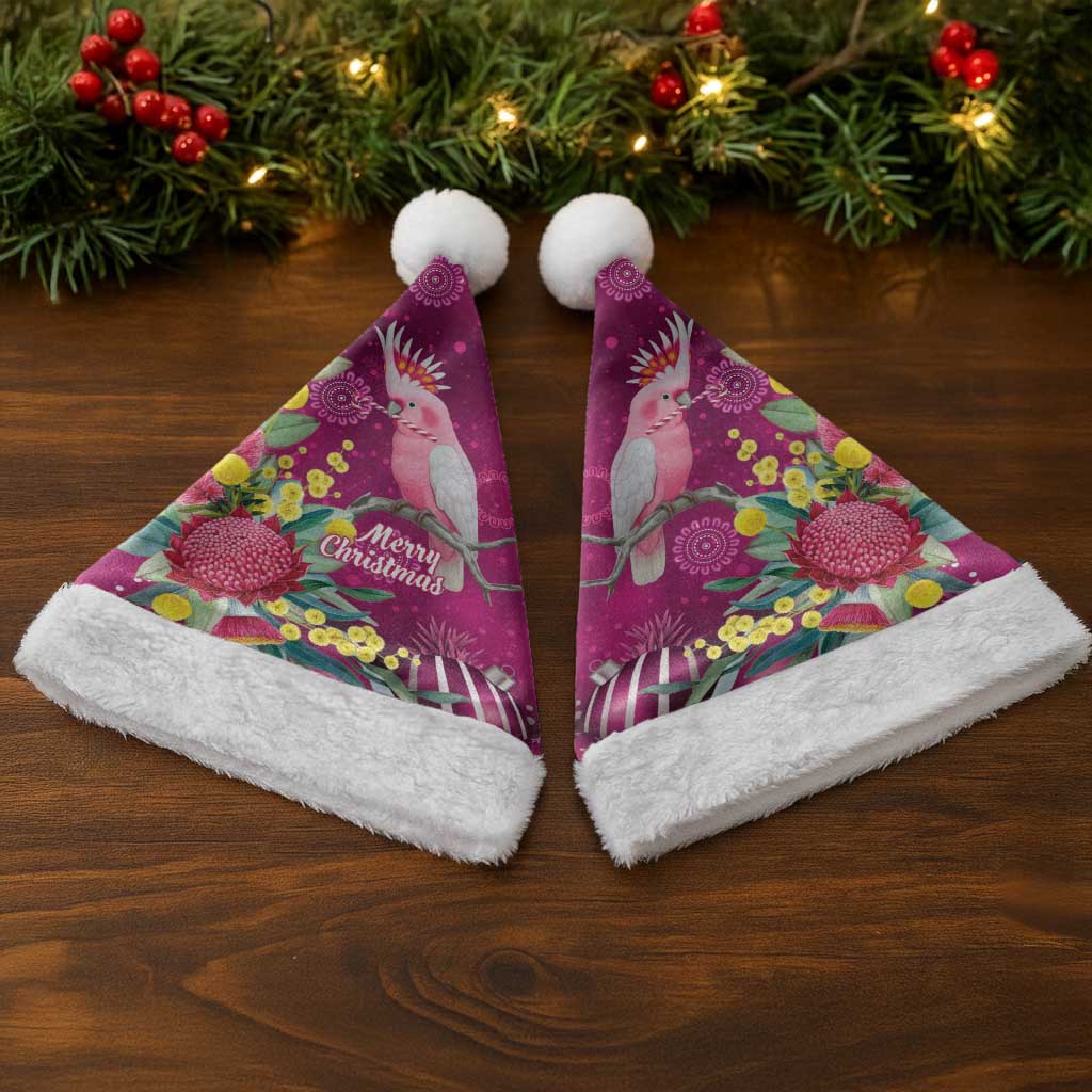 Australia Pink Cockatoo Christmas Santa Hat Aussie Native Flowers Merry Xmas - Pink - Aussie Hoodie