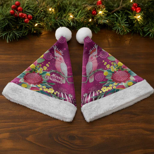 Australia Pink Cockatoo Christmas Santa Hat Aussie Native Flowers Merry Xmas - Pink - Aussie Hoodie