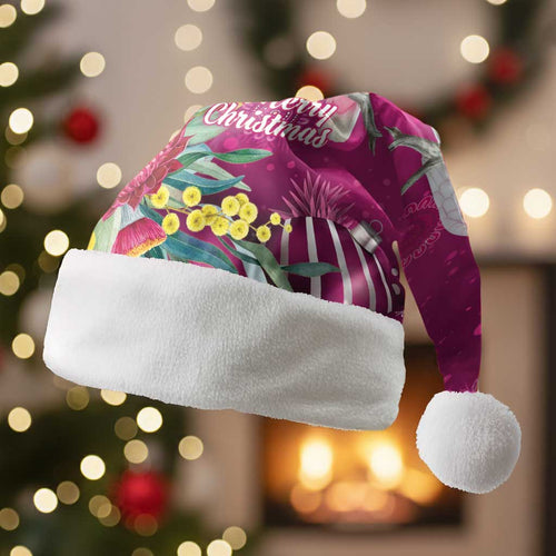 Australia Pink Cockatoo Christmas Santa Hat Aussie Native Flowers Merry Xmas - Pink - Aussie Hoodie