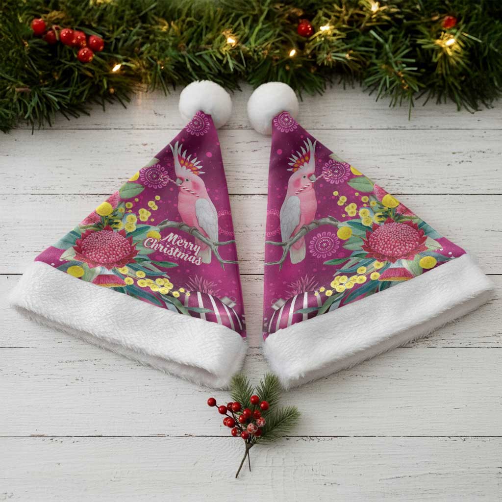 Australia Pink Cockatoo Christmas Santa Hat Aussie Native Flowers Merry Xmas - Pink - Aussie Hoodie
