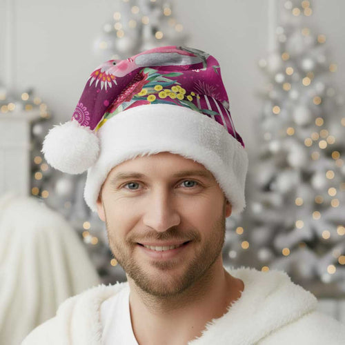 Australia Pink Cockatoo Christmas Santa Hat Aussie Native Flowers Merry Xmas - Pink - Aussie Hoodie