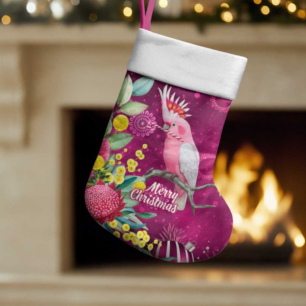 Australia Pink Cockatoo Christmas Stocking Aussie Native Flowers Merry Xmas - Pink - Aussie Hoodie