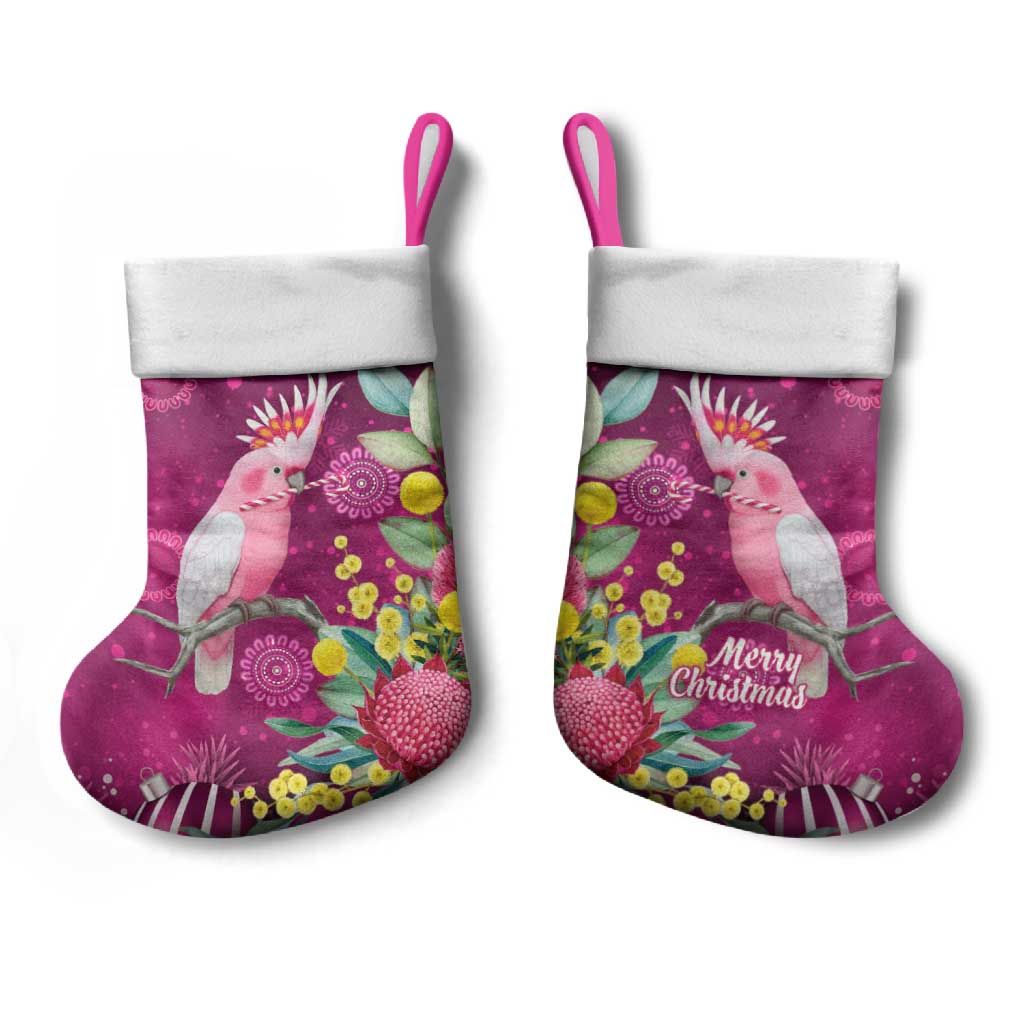 Australia Pink Cockatoo Christmas Stocking Aussie Native Flowers Merry Xmas - Pink - Aussie Hoodie