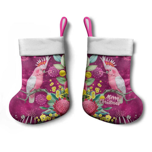 Australia Pink Cockatoo Christmas Stocking Aussie Native Flowers Merry Xmas - Pink - Aussie Hoodie