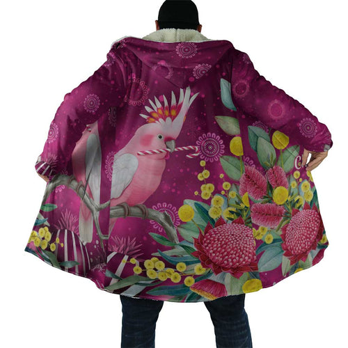Australia Pink Cockatoo Christmas Cloak Aussie Native Flowers Merry Xmas - Pink - Aussie Hoodie