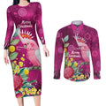 Australia Pink Cockatoo Christmas Couples Matching Long Sleeve Bodycon Dress and Long Sleeve Button Shirt Aussie Native Flowers Merry Xmas - Pink - Aussie Hoodie