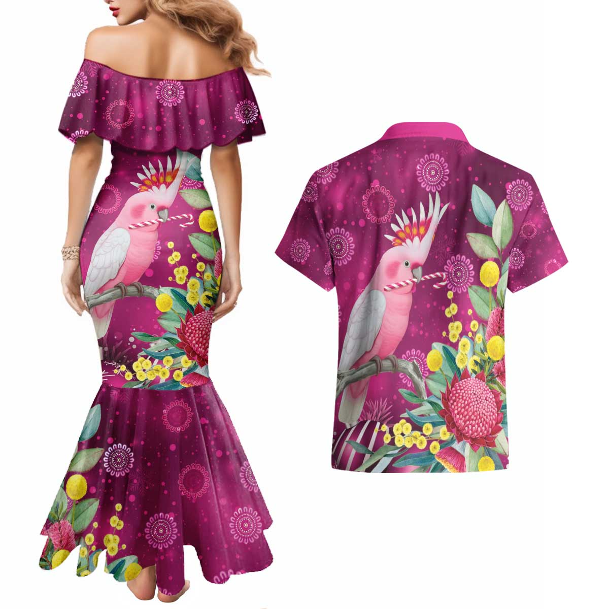 Australia Pink Cockatoo Christmas Couples Matching Mermaid Dress and Hawaiian Shirt Aussie Native Flowers Merry Xmas - Pink - Aussie Hoodie