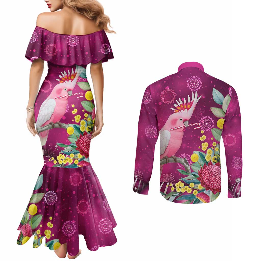 Australia Pink Cockatoo Christmas Couples Matching Mermaid Dress and Long Sleeve Button Shirt Aussie Native Flowers Merry Xmas - Pink - Aussie Hoodie