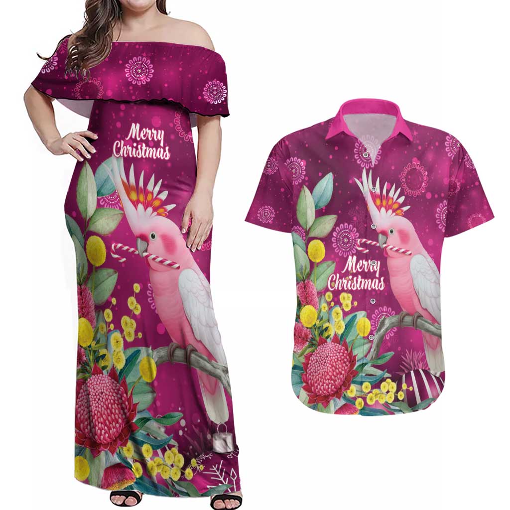 Australia Pink Cockatoo Christmas Couples Matching Off Shoulder Maxi Dress and Hawaiian Shirt Aussie Native Flowers Merry Xmas - Pink - Aussie Hoodie