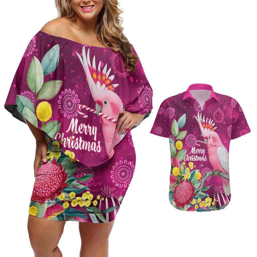 Australia Pink Cockatoo Christmas Couples Matching Off Shoulder Short Dress and Hawaiian Shirt Aussie Native Flowers Merry Xmas - Pink - Aussie Hoodie